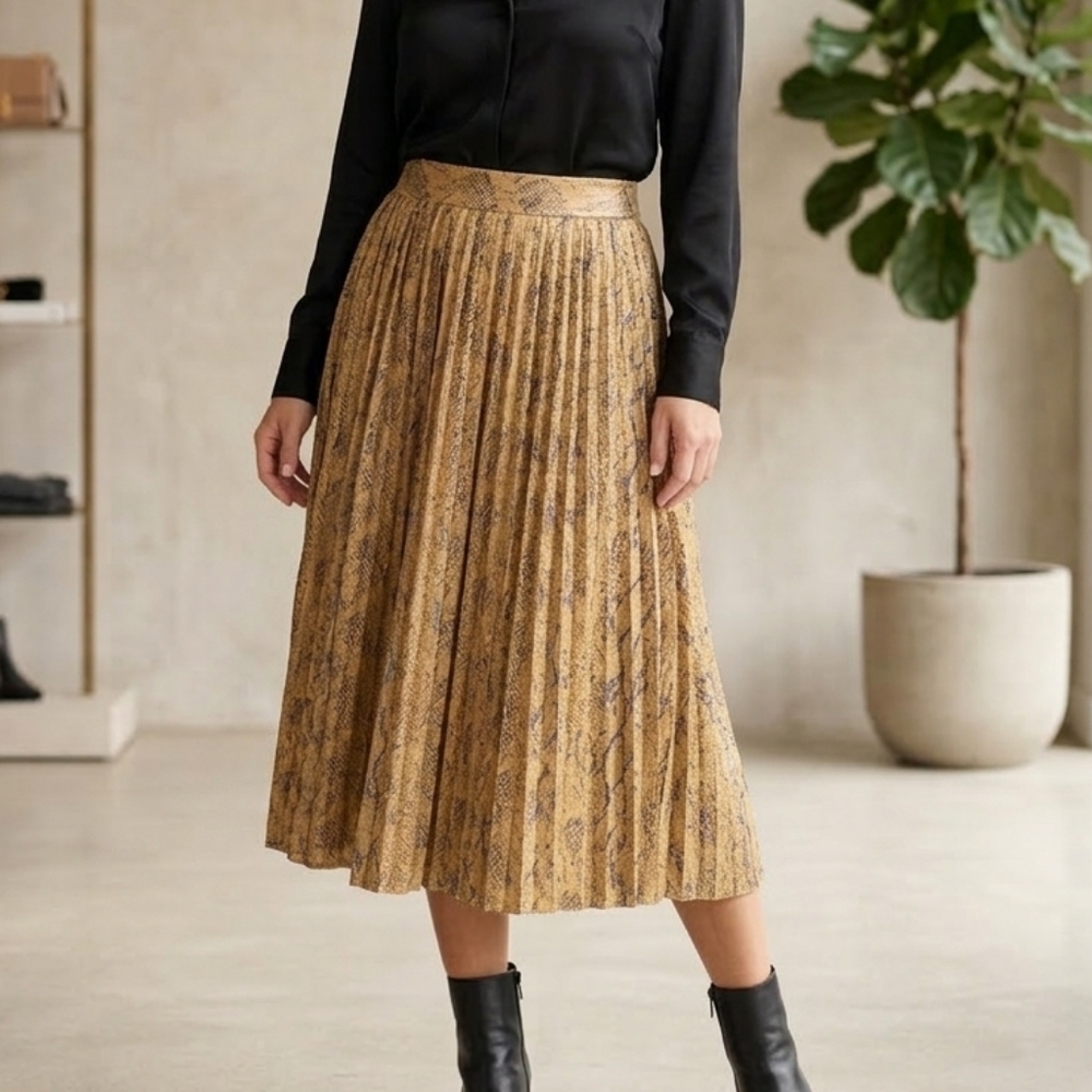 Zara Woman Faux Snakeskin Shimmery Brown Skirt XS Waist 13" L 32"